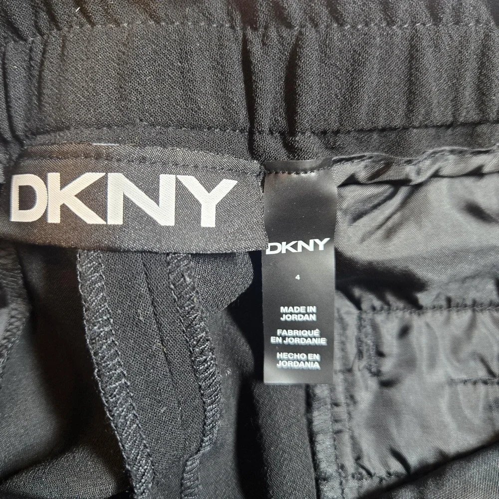 DKNY Dress Pants Women 4 Black Excellent Wide Leg Pleated Elastic Waist Trousers